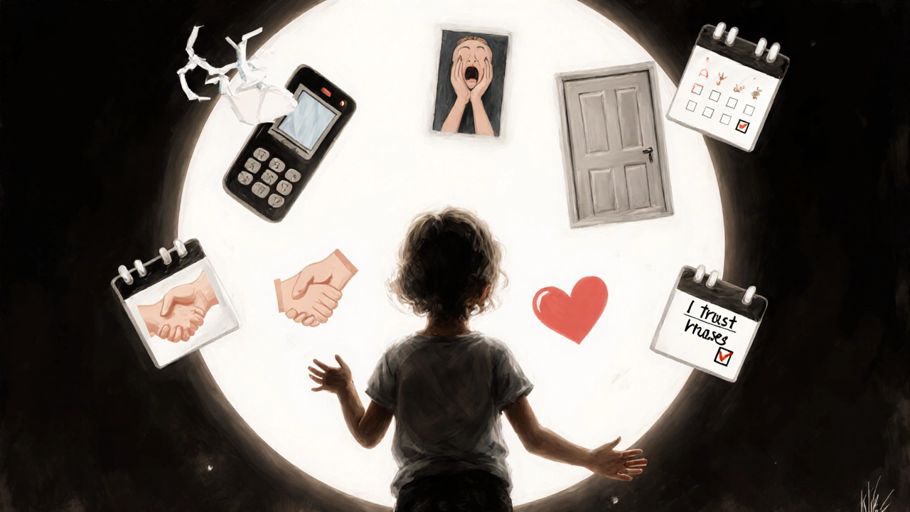 Ребенок в свете доверия, вокруг него исчезают символы страха и наказания.