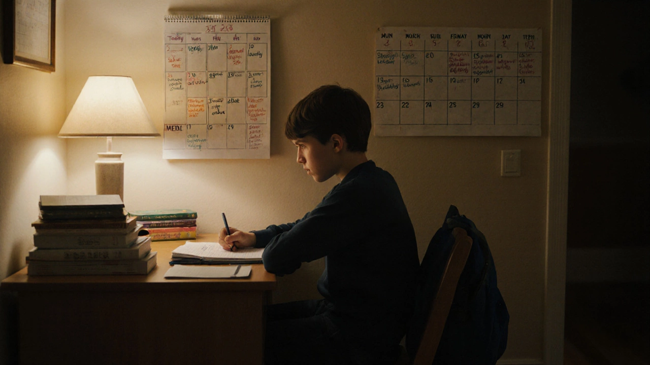 Девятилетний ребёнок смотрит на расписание дел в комнате.