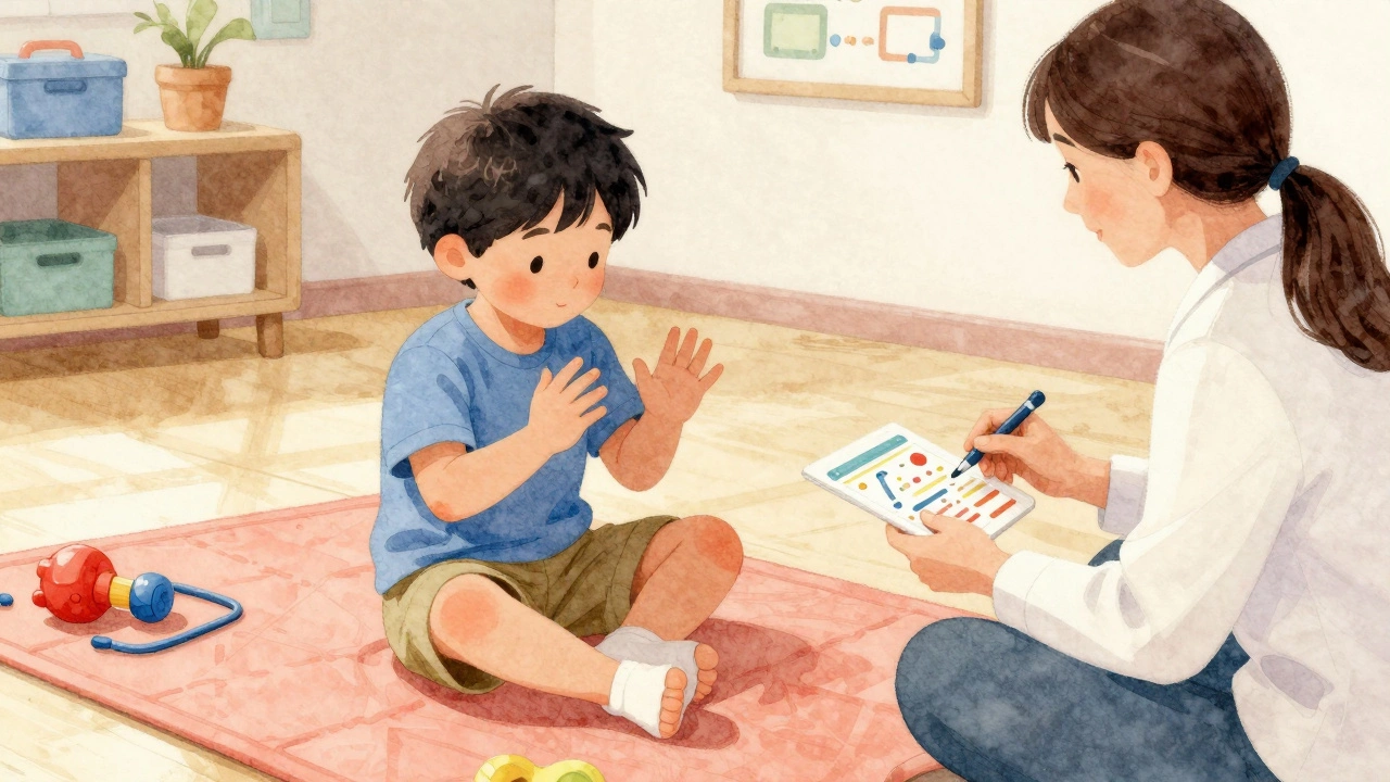 Ребенок с аутизмом проявляет повторяющиеся движения во время занятий с логопедом.