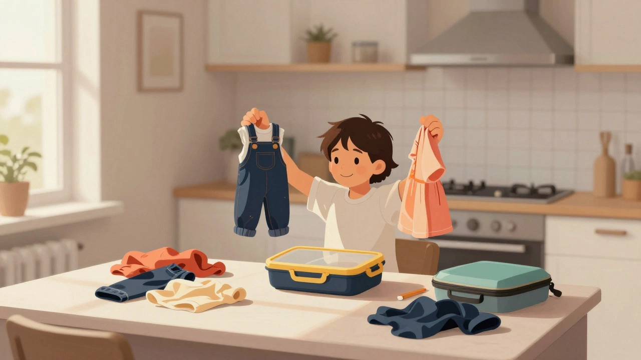 Ребёнок выбирает одежду для школы, родитель не вмешивается.