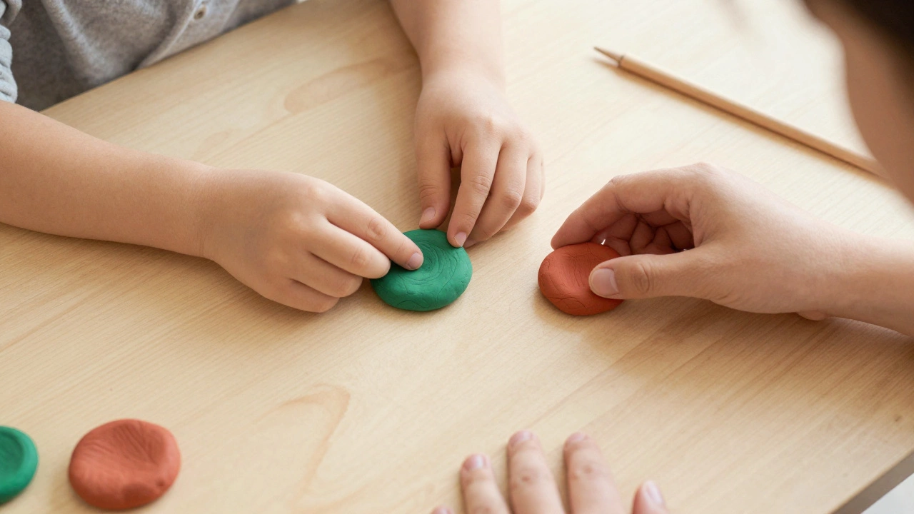 Детские руки лепят из пластилина для развития моторики