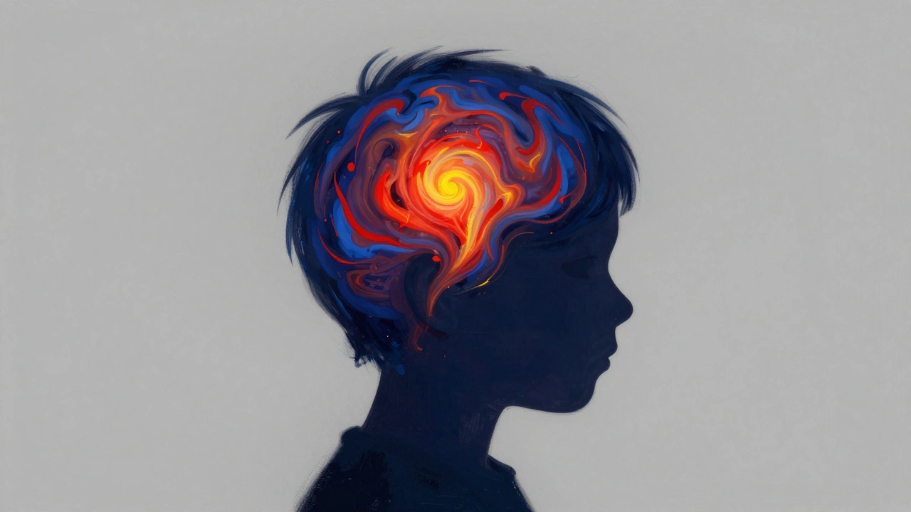Абстрактное изображение эмоционального шторма внутри головы ребенка