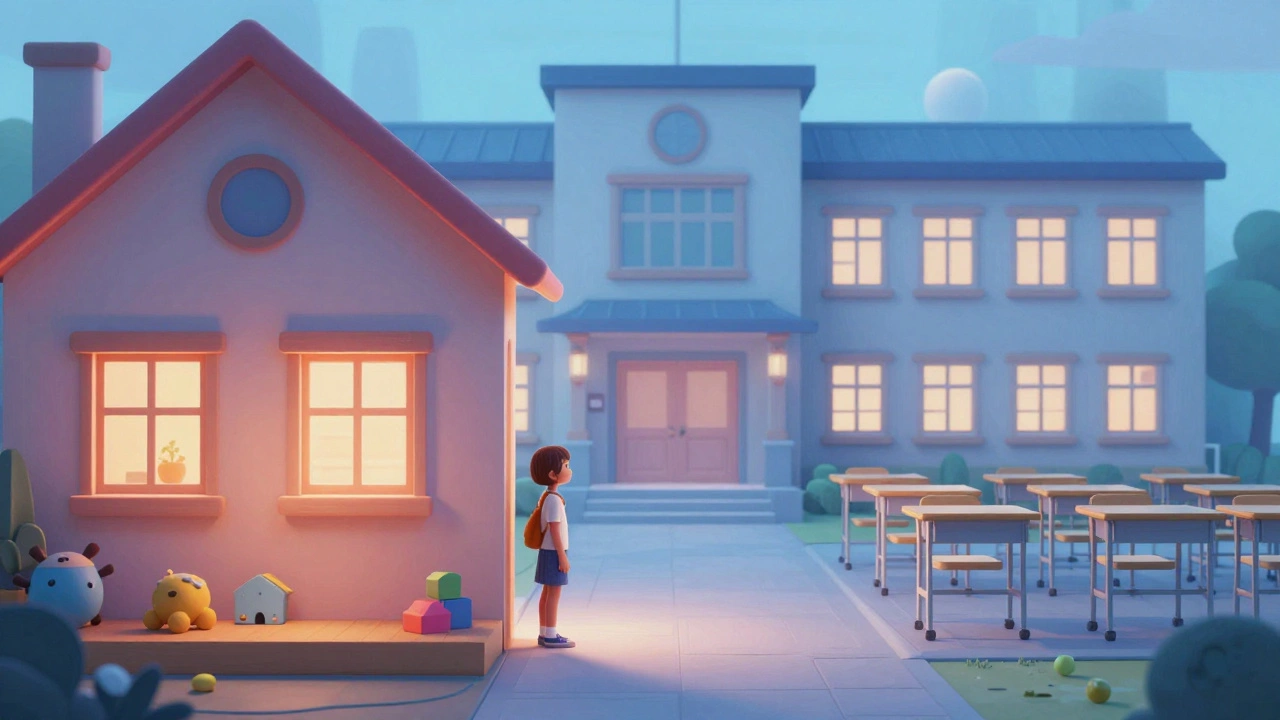 Ребенок семи лет на границе между уютным домом и большой школой