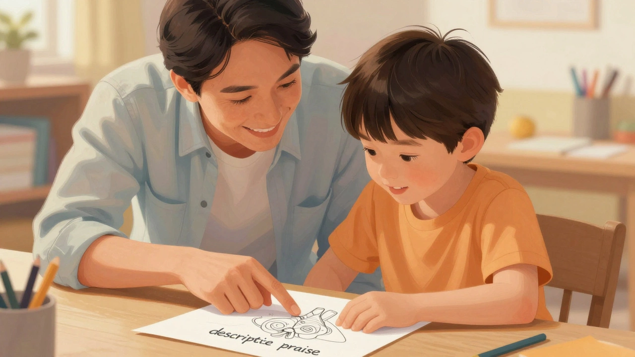 Родитель хвалит ребенка за конкретные успехи в рисунке