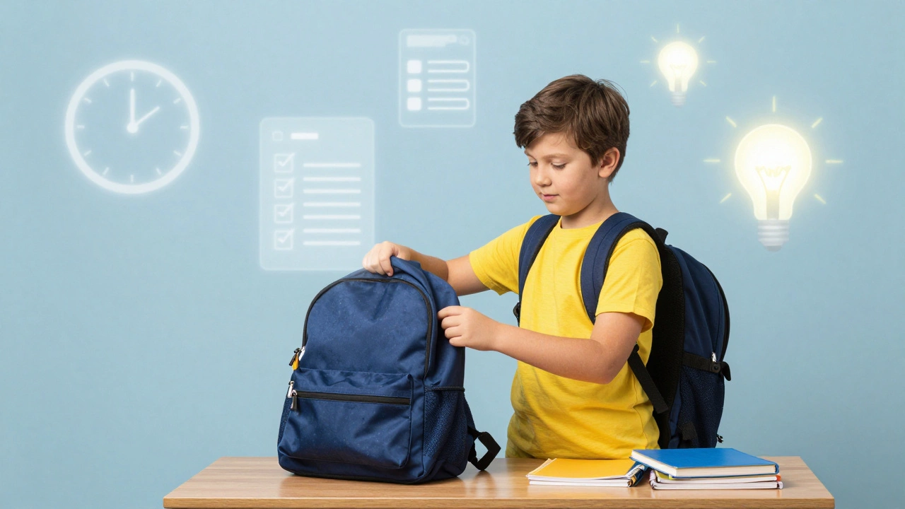 Школьник самостоятельно собирает рюкзак, развивая навыки планирования и ответственности