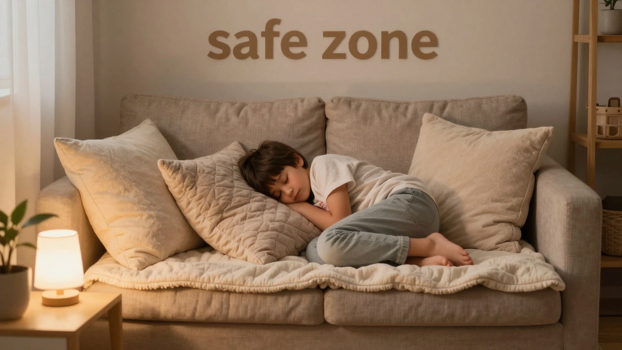 Уютный уголок с подушками для эмоционального восстановления ребенка